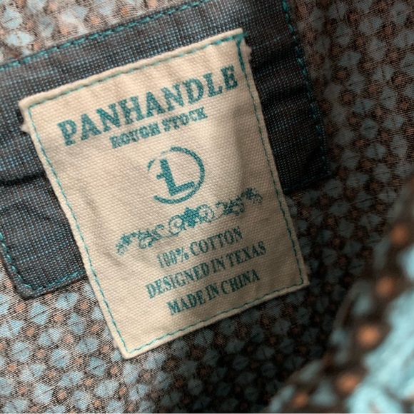 Men’s Embroidered Panhandle Rough Stock Teal Pearl Snap Long Sleeve Collar Shirt - Picture 5 of 6